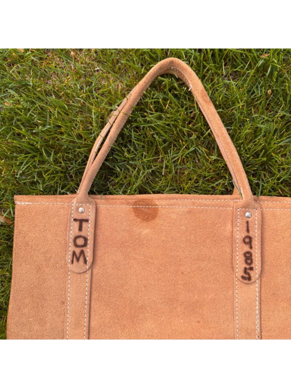 Suede Firewood Log Carrier Tote Brown Suede Handles Stitch Detailing TOM Vtg 80s - Picture 3 of 7